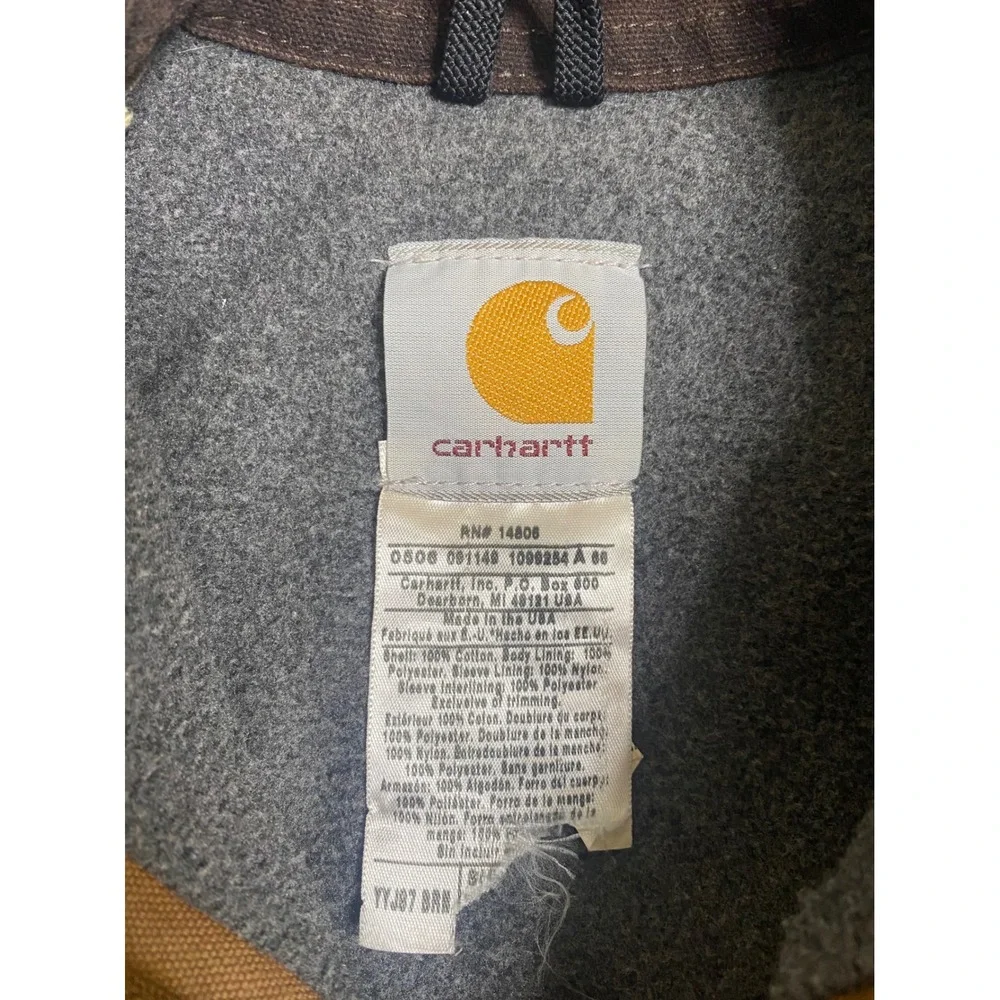 VTG Carhartt‎ Detroit Jacket Tan YYJ97 BRN Boys Small Canvas Blanket Lined USA